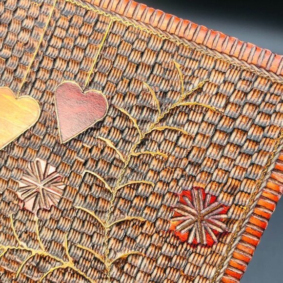 Poland Folk Art Hand Carved Wooden Box Vintage Pyrography Decorative Dresser Box - Picture 4 of 14